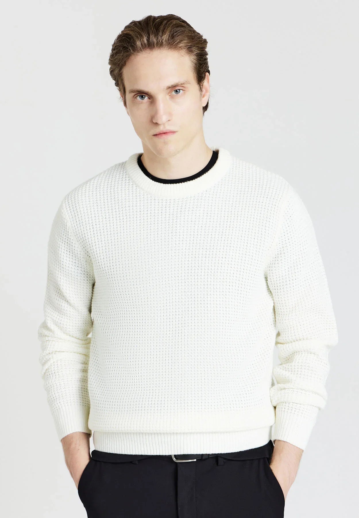 Men's Round Neck Polyacrylic Jumper - White