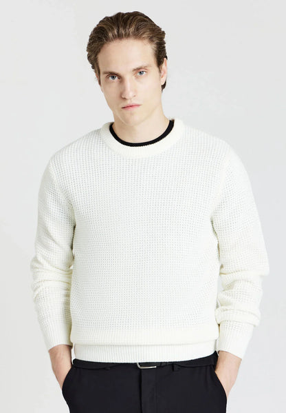 Men's Round Neck Polyacrylic Jumper - White