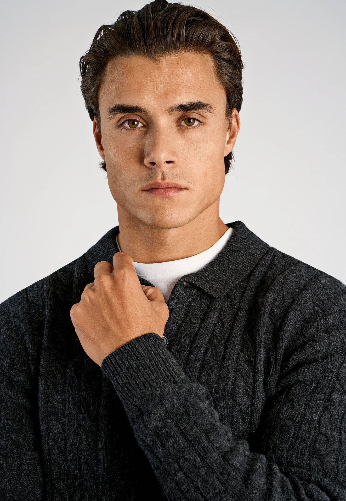 Men's Long Sleeve Knitted Polo Shirt - Black