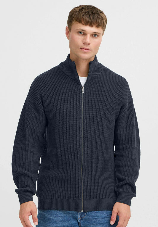 Men's High Neck Zip Front Jumper - Navy Blue