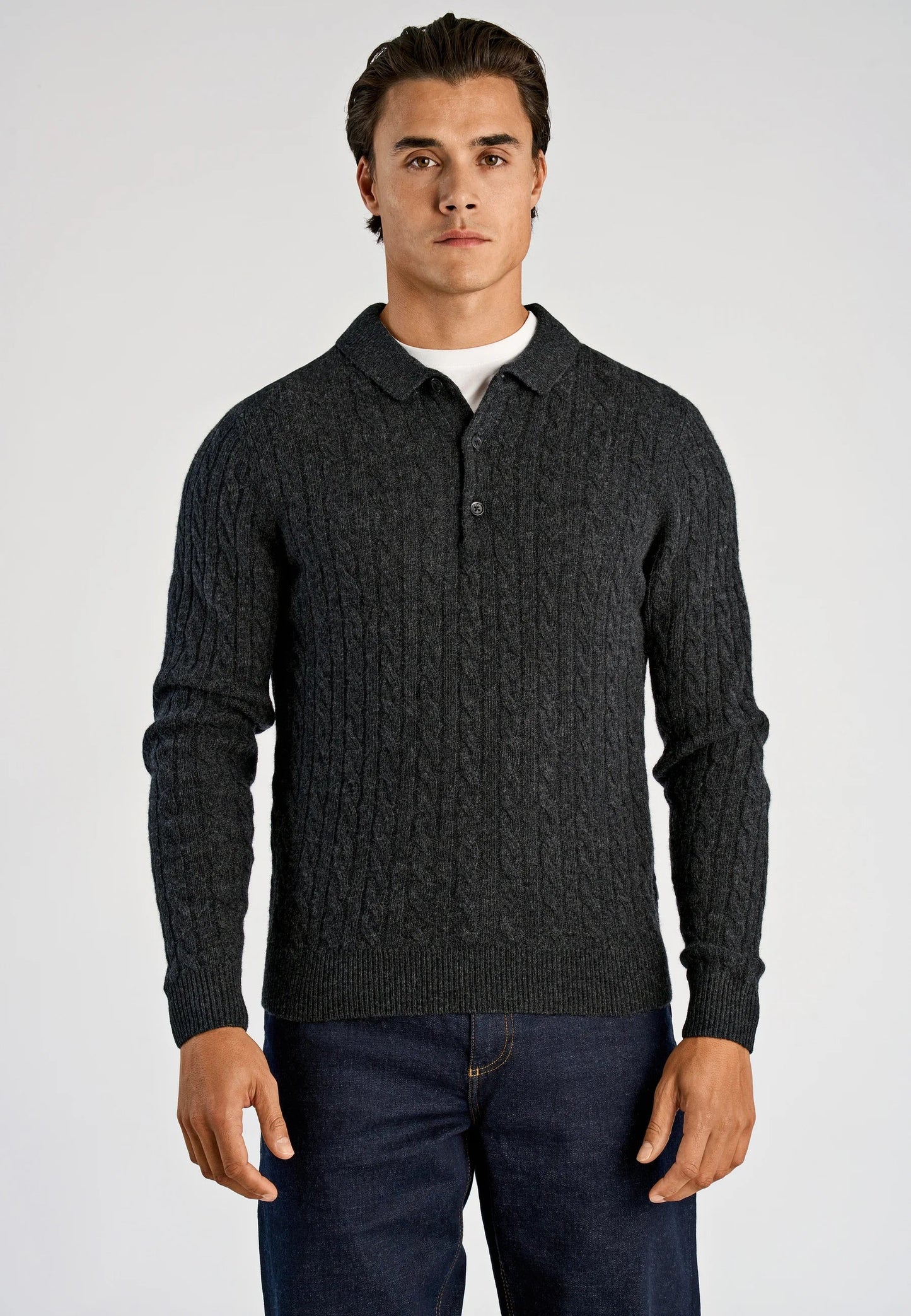 Men's Long Sleeve Knitted Polo Shirt - Black