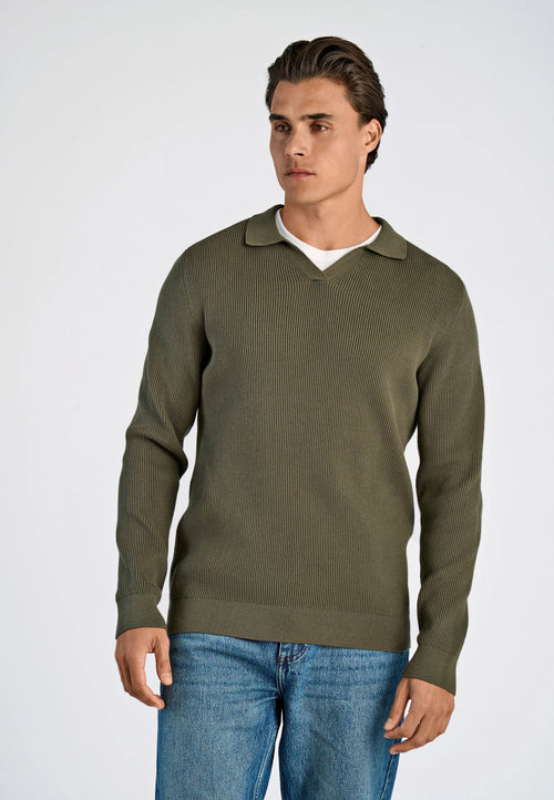 Textured Men's Long Sleeve Polo Shirt - Green