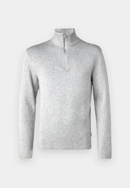 Textured Comfort Jumper with High Neck and Zip - Grey