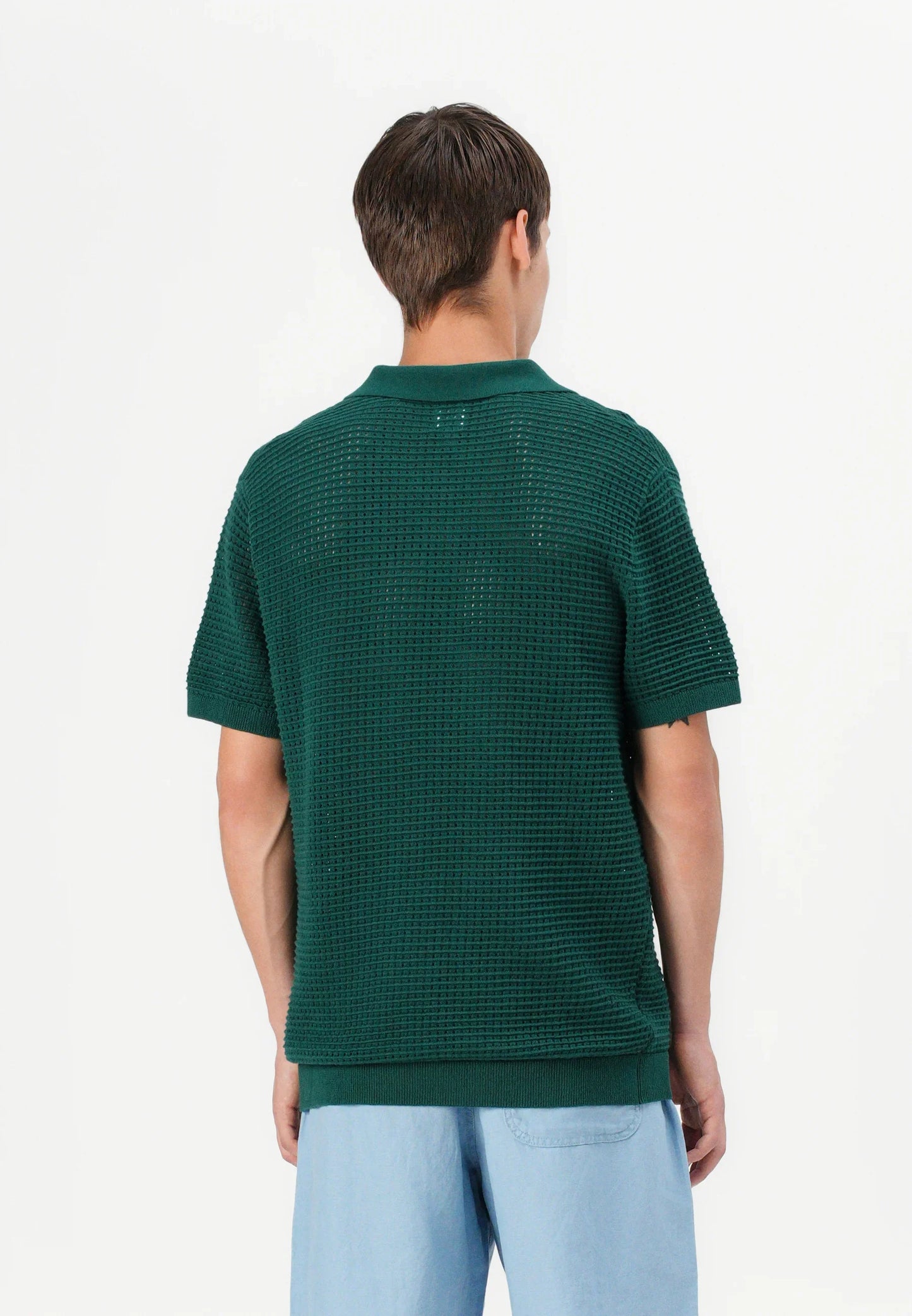 Polo Collar Knit Texture Shirt - Green