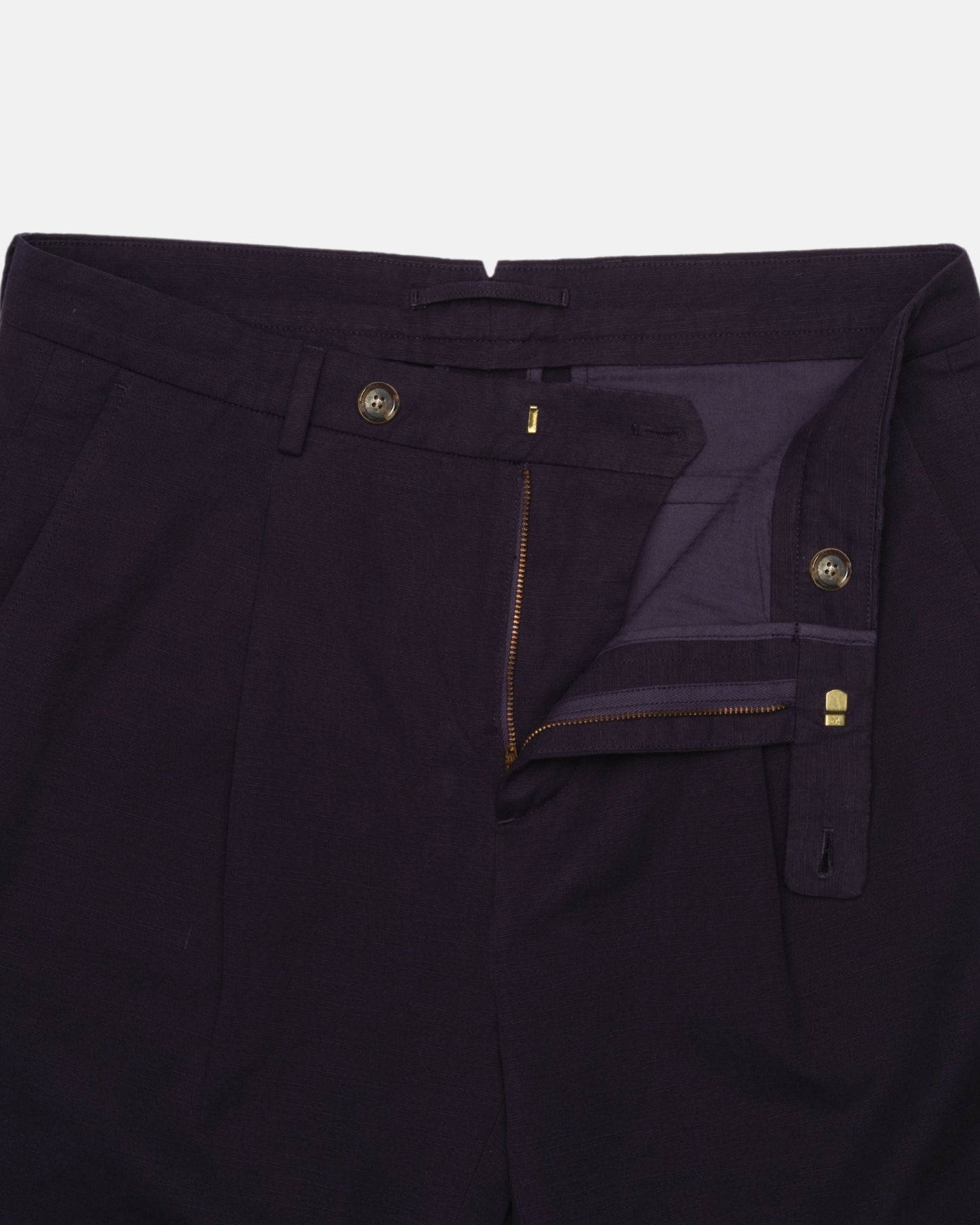 Straight Fit Linen Trousers - Navy Blue