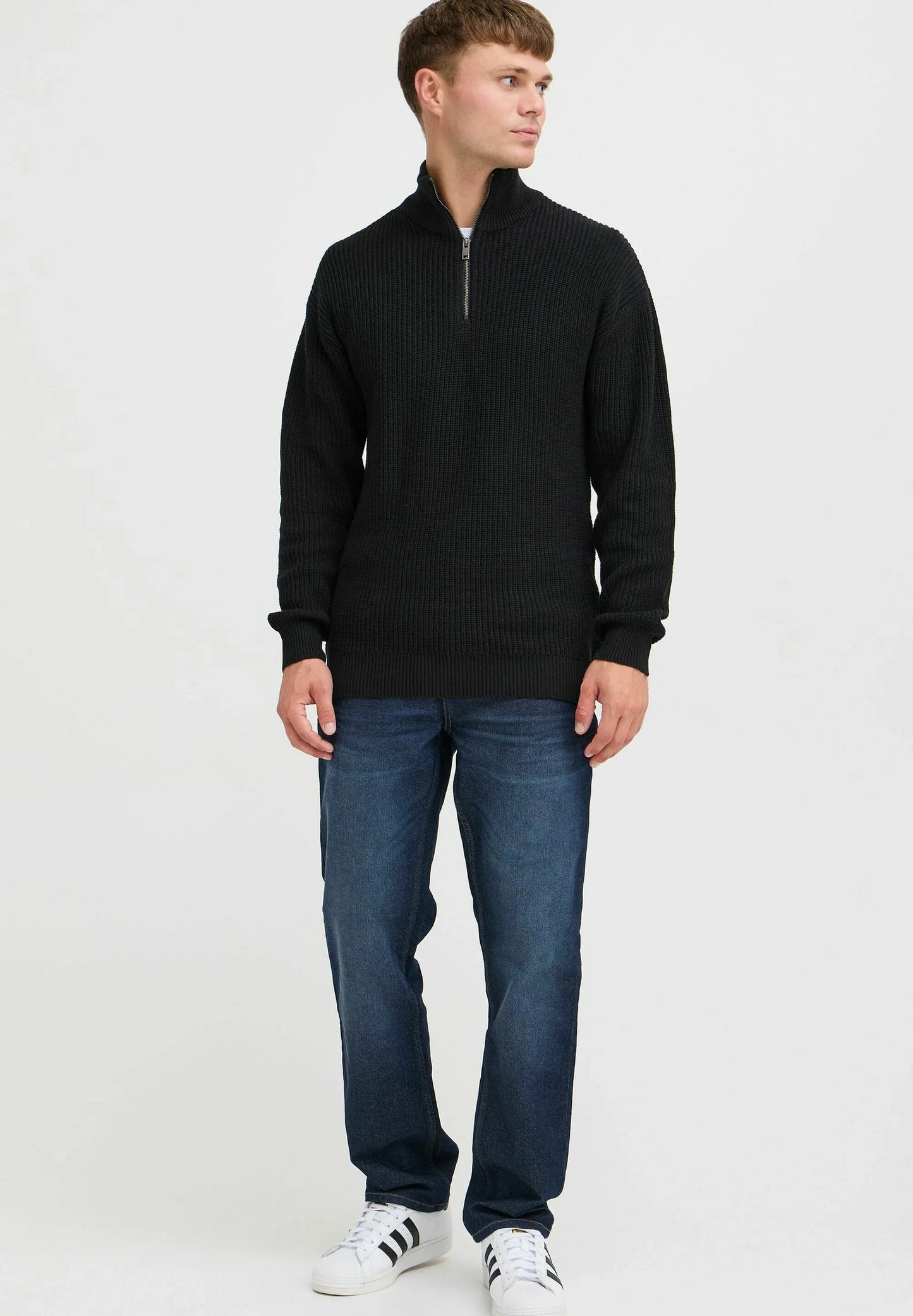 Men's Troyer Neck Jumper with Zip - Black