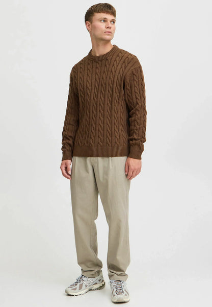 Textured Jumper with Round Neck - Brown