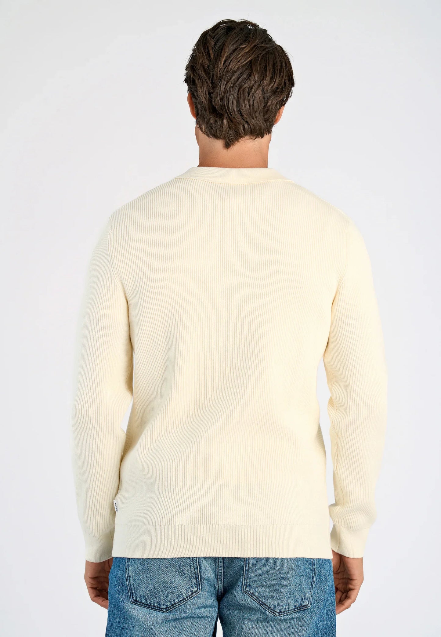 Men's Textured Long Sleeve Polo Shirt - Off White