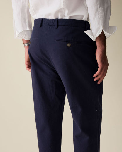 Straight Fit Linen Trousers - Navy Blue