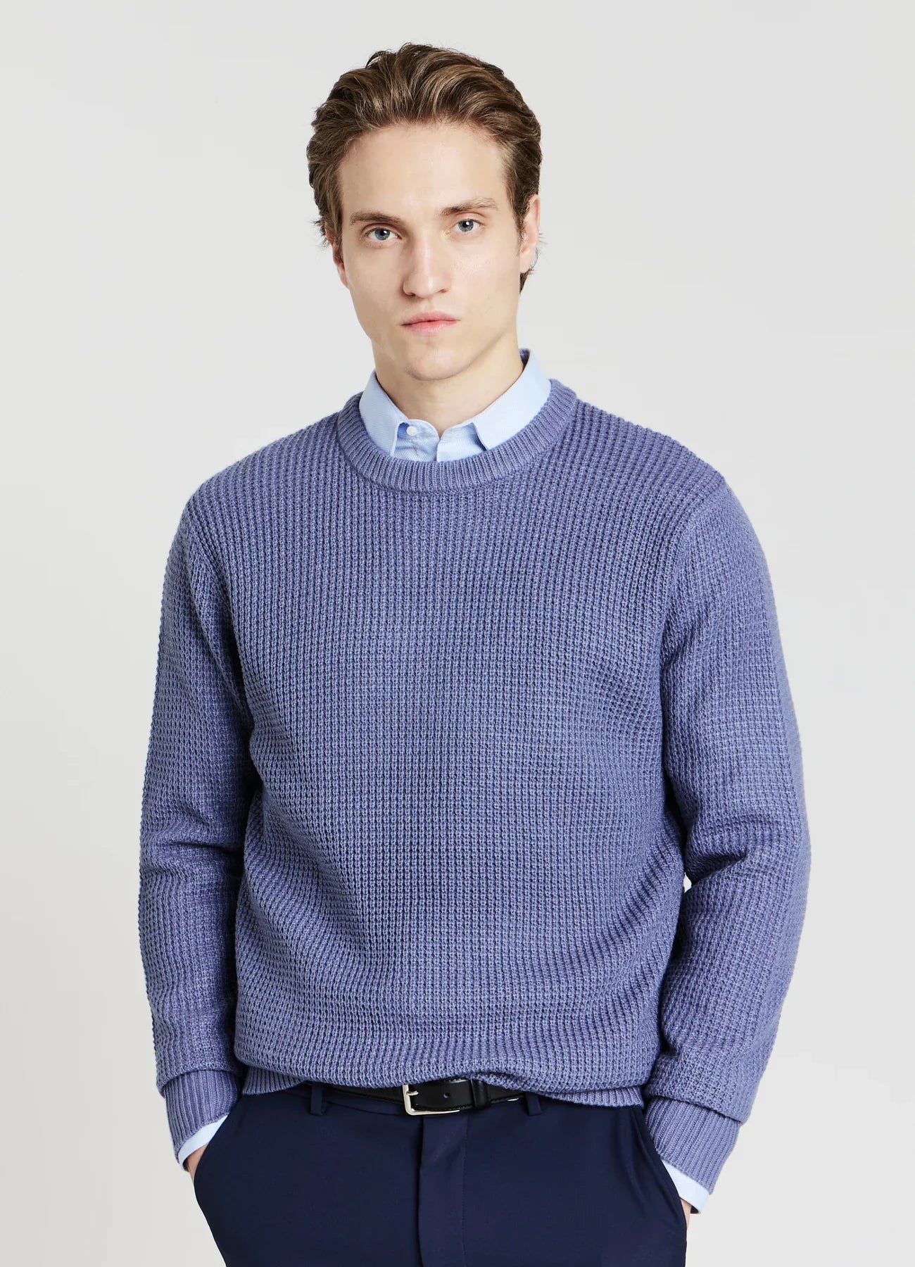 Men's Round Neck Acrylic Blend Jumper - Blue