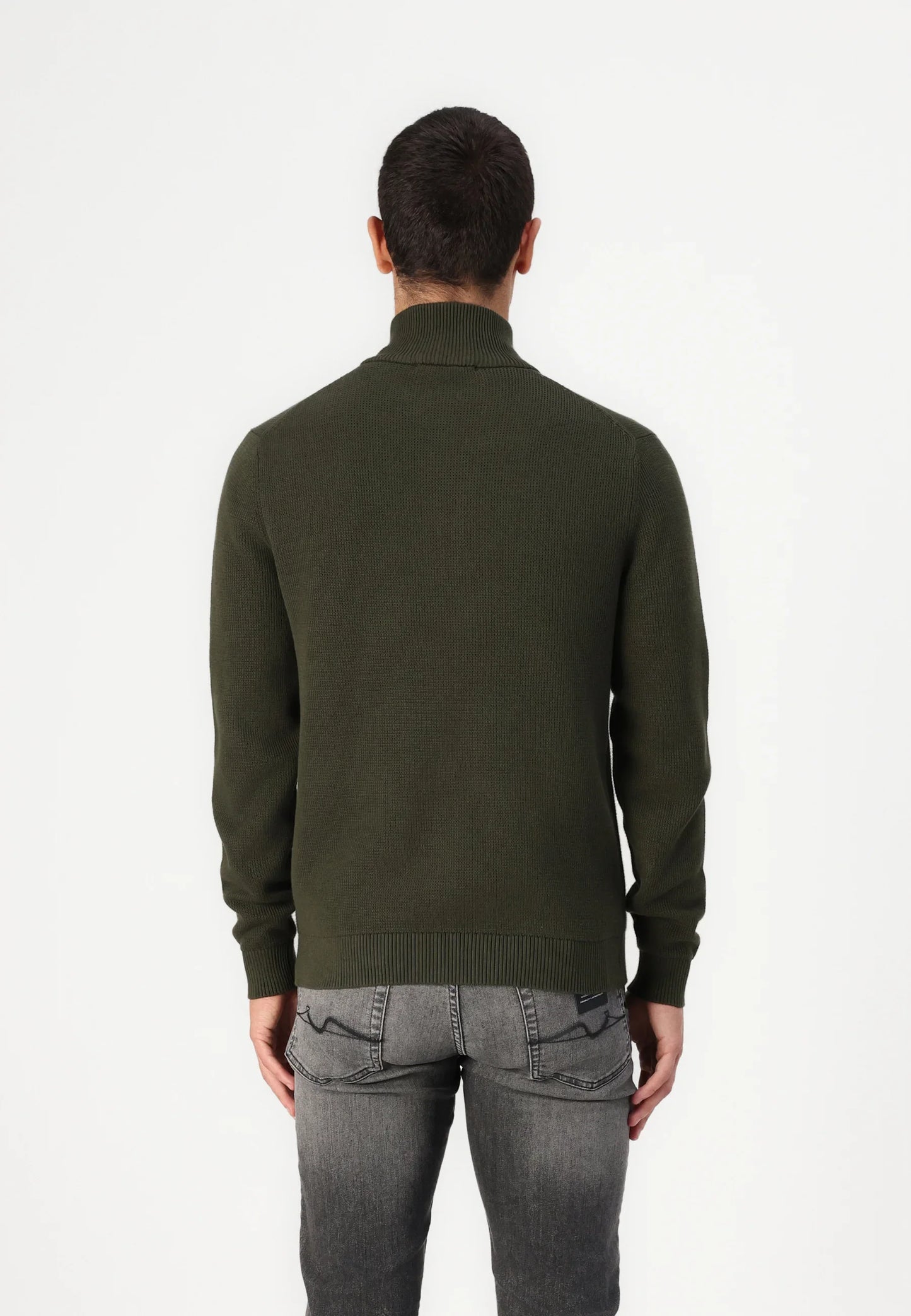 Comfort Cardigan with High Neck and Zipper - Military Green