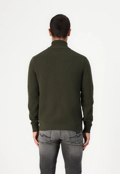 Comfort Cardigan with High Neck and Zipper - Military Green