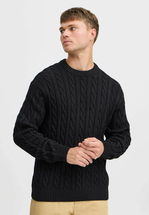 Textured Jumper with Round Neck - Black