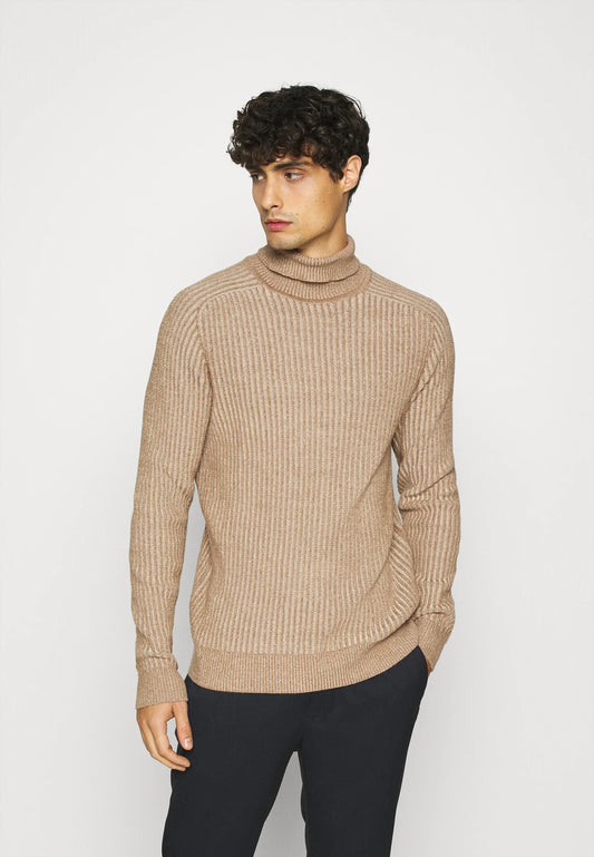 High-Neck Wool Jumper - Beige