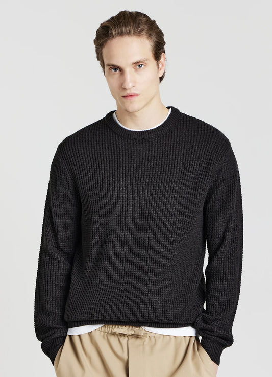 Men's Round Neck Acrylic Blend Jumper - Black