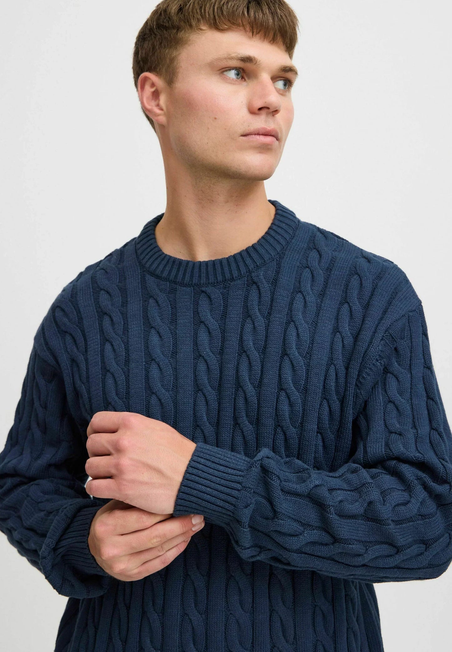 Textured Jumper with Round Neck - Navy Blue