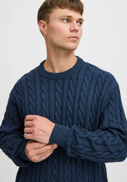 Textured Jumper with Round Neck - Navy Blue