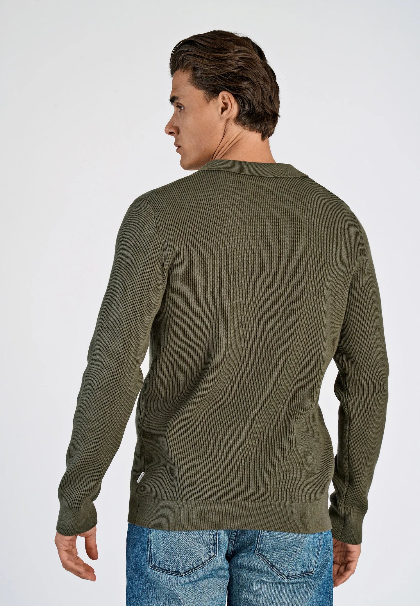 Textured Men's Long Sleeve Polo Shirt - Green