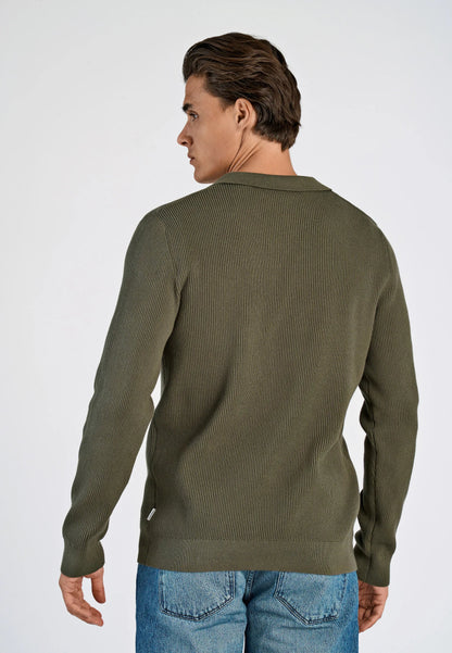 Textured Men's Long Sleeve Polo Shirt - Green