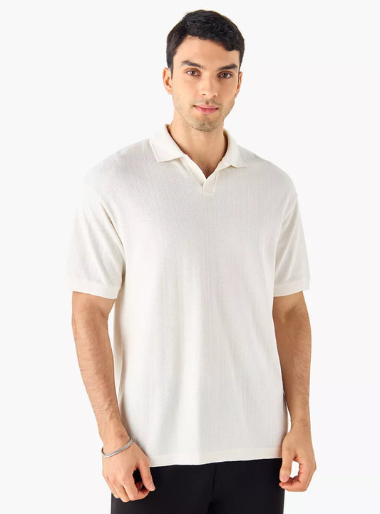 Textured Boxy Polo Shirt - White