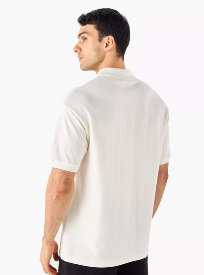 Textured Boxy Polo Shirt - White