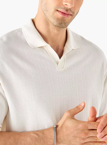 Textured Boxy Polo Shirt - White