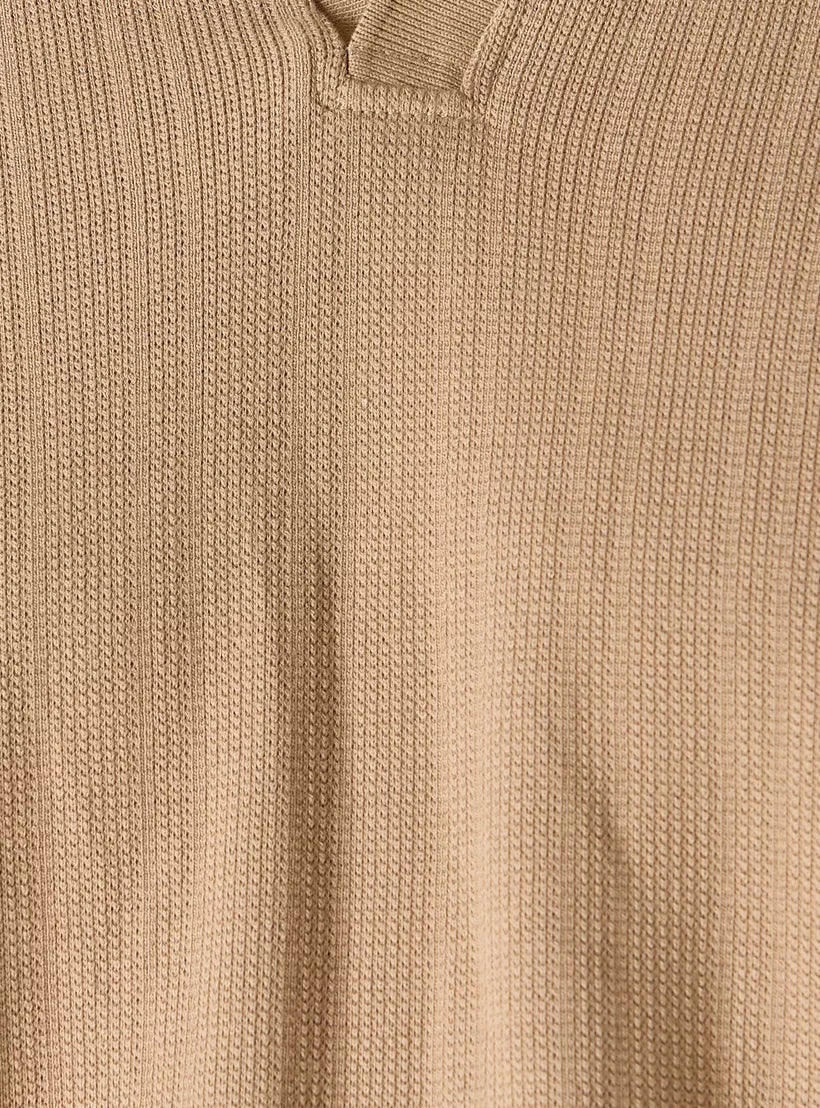 Textured Boxy Polo T-shirt - Caramel