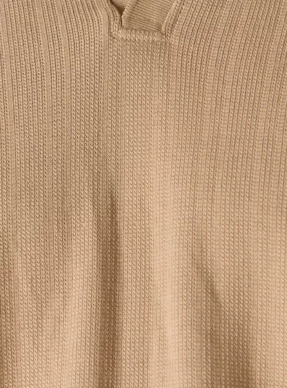 Textured Boxy Polo T-shirt - Caramel