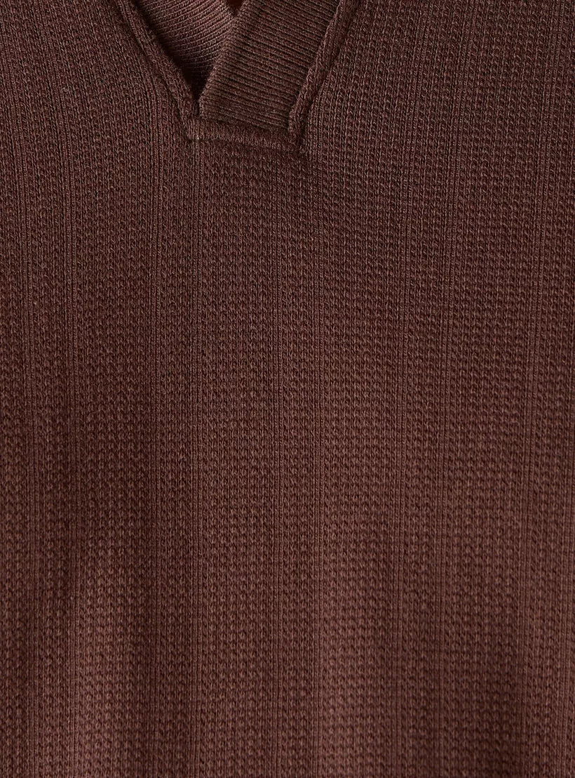Textured Boxy Polo Shirt - Brown