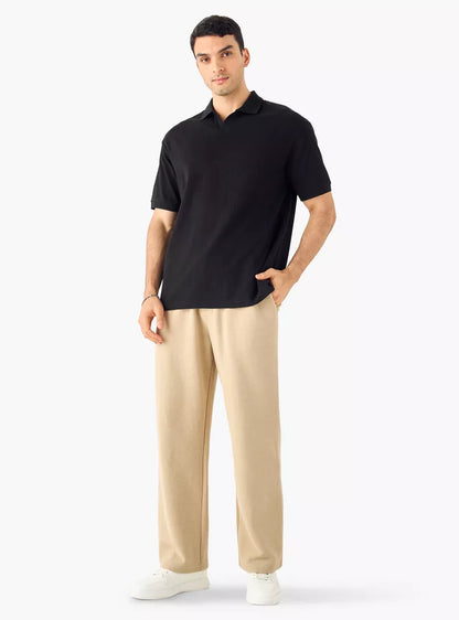 Texturised Boxy Polo Shirt - Black