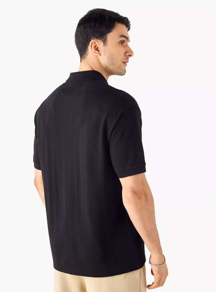Texturised Boxy Polo Shirt - Black