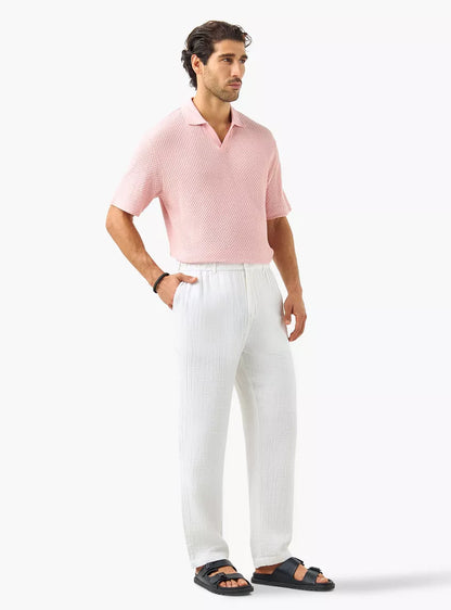 Textured Knit Polo Shirt - Pink