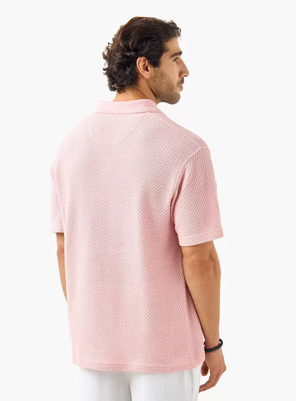 Textured Knit Polo Shirt - Pink