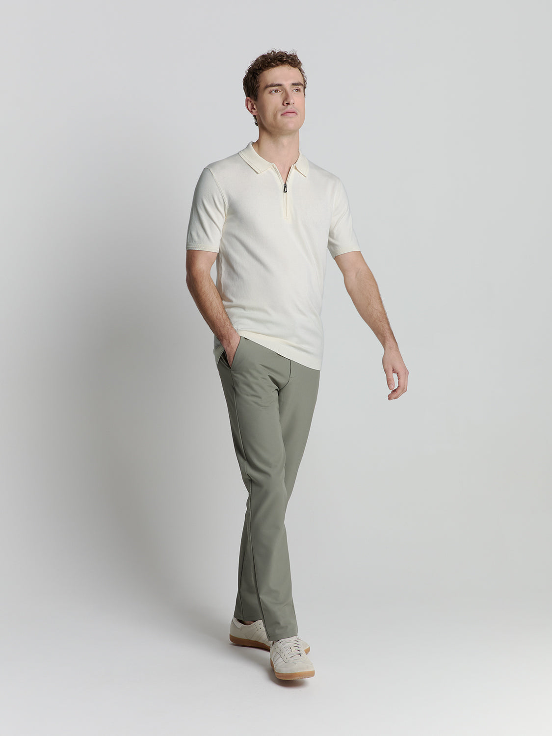 Off-White Polo Shirt with Zipper