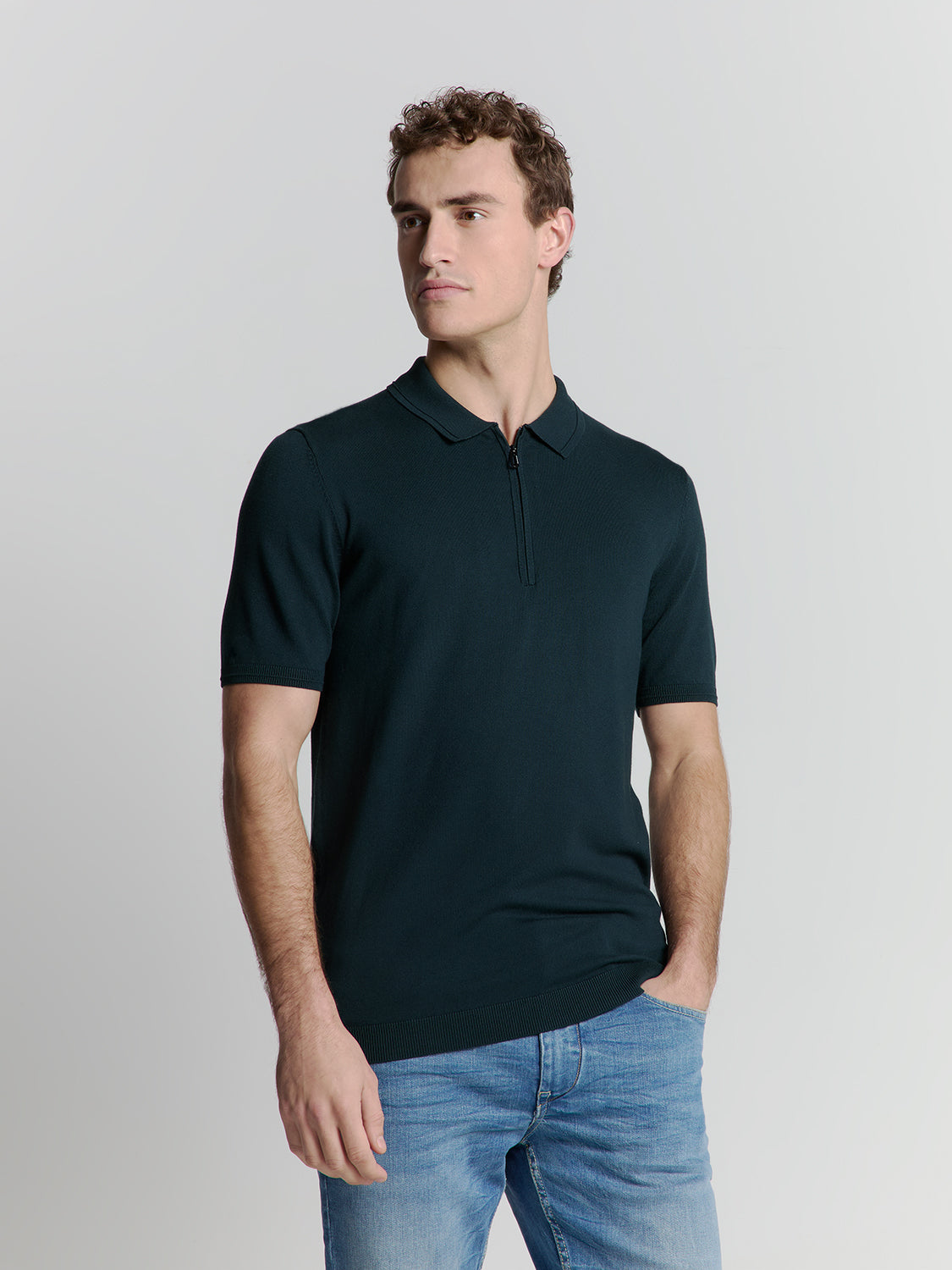 Polo Shirt with Zip - Dark Blue