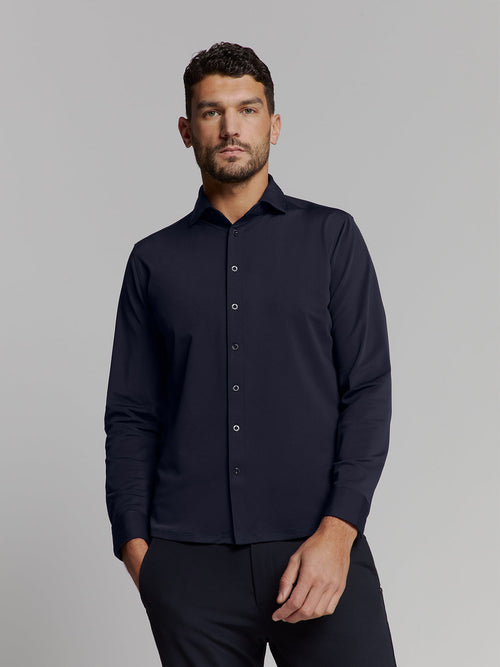 Slim Fit Long-Sleeve Cotton Shirt - Navy Blue