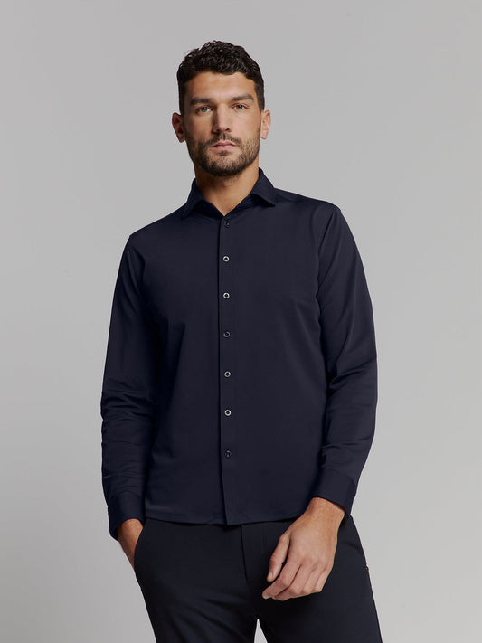 Slim Fit Long-Sleeve Cotton Shirt - Navy Blue
