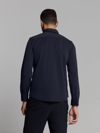 Slim Fit Long-Sleeve Cotton Shirt - Navy Blue