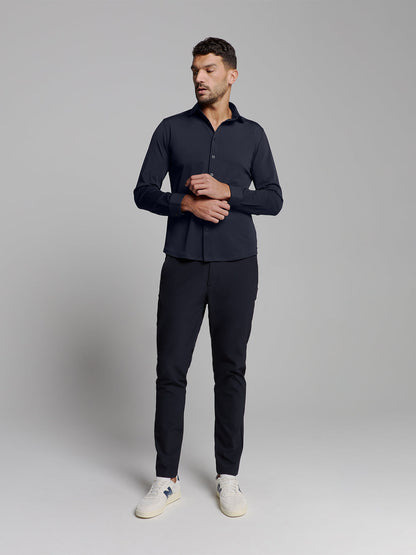Slim Fit Long-Sleeve Cotton Shirt - Navy Blue