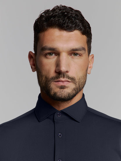 Slim Fit Long-Sleeve Cotton Shirt - Navy Blue