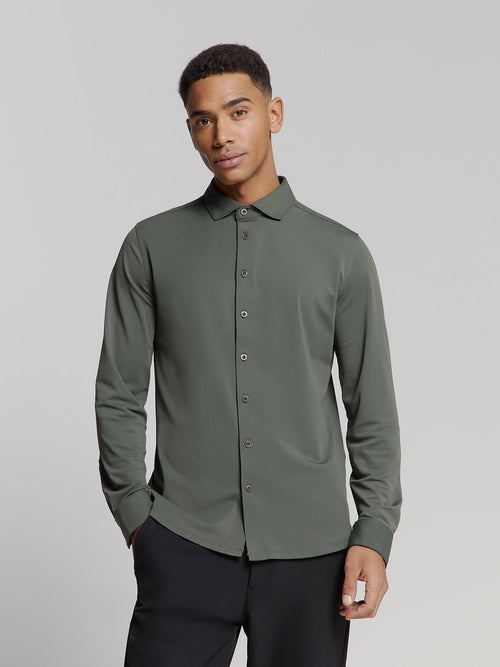 Slim Cotton Long Sleeve Shirt - Moss Green