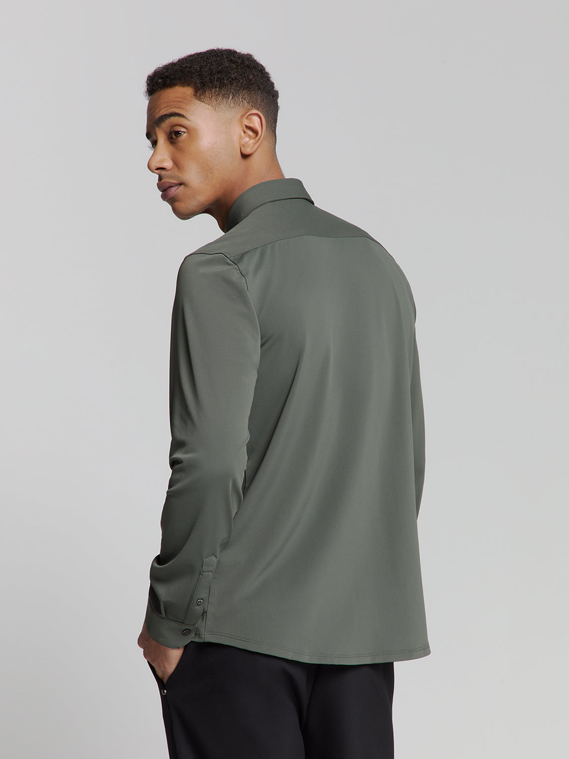 Slim Cotton Long Sleeve Shirt - Moss Green
