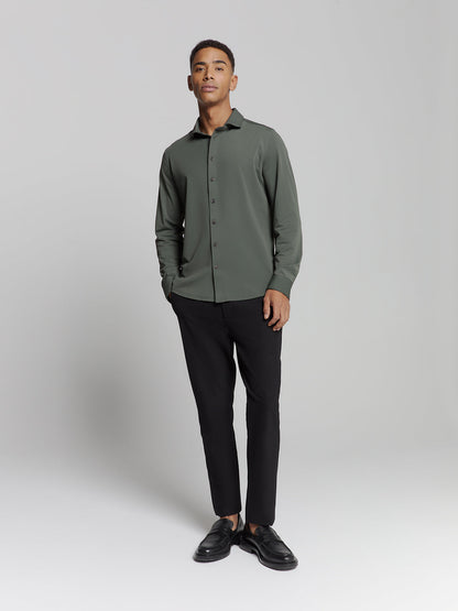 Slim Cotton Long Sleeve Shirt - Moss Green