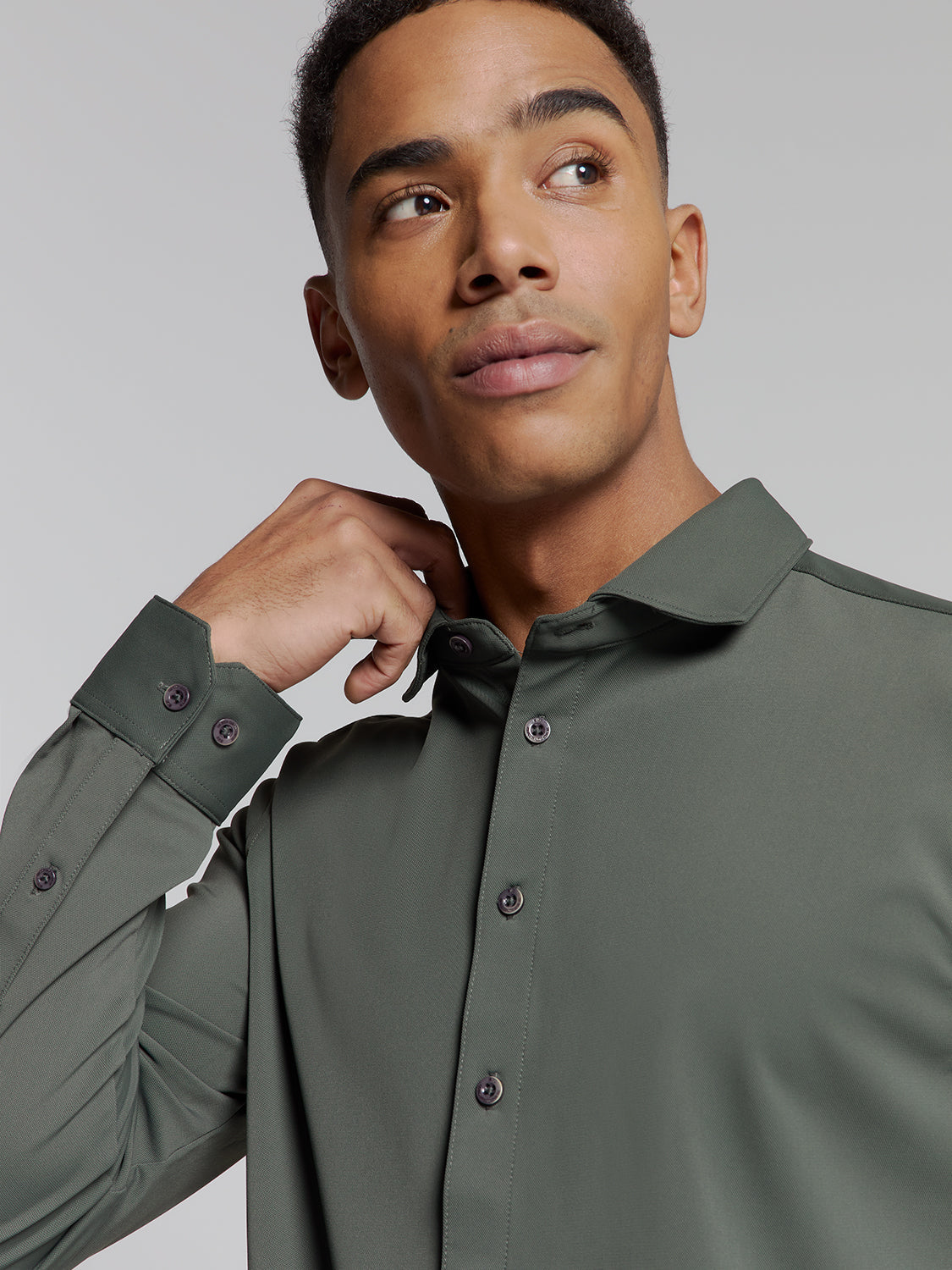 Slim Cotton Long Sleeve Shirt - Moss Green