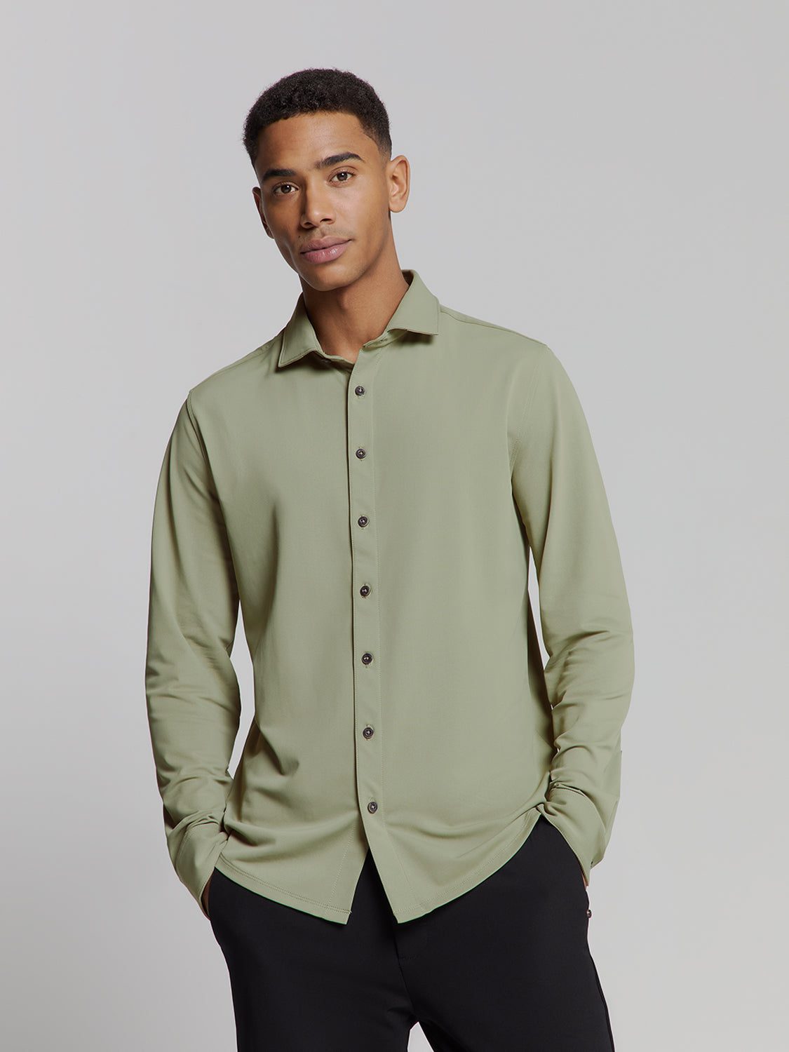 Slim Fit Long Sleeve Cotton Shirt - Light Green