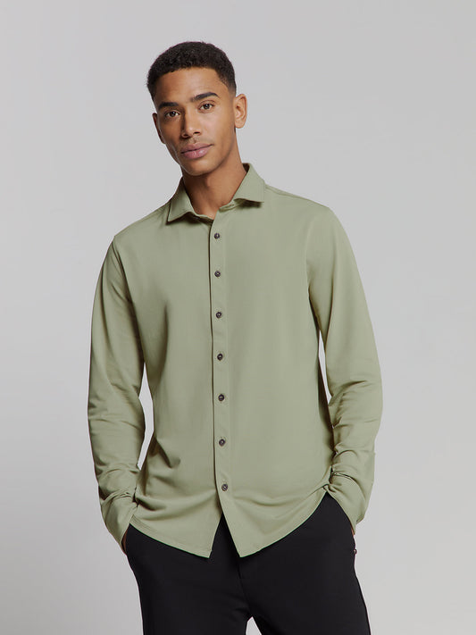 Slim Fit Long Sleeve Cotton Shirt - Light Green