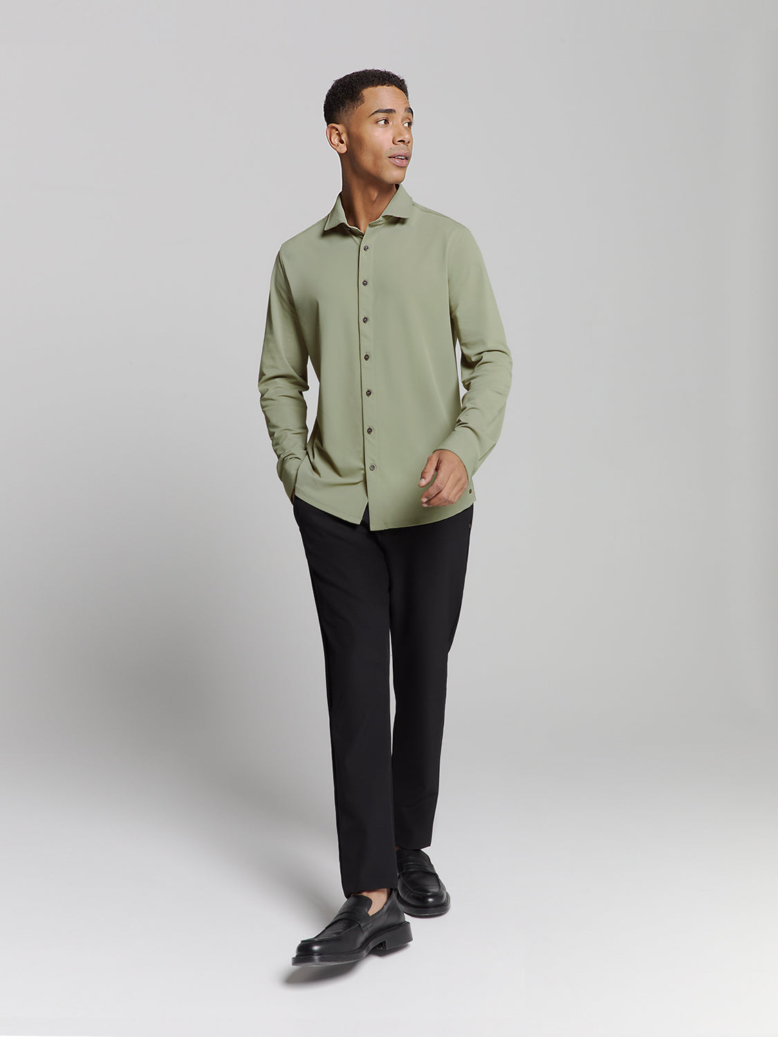 Slim Fit Long Sleeve Cotton Shirt - Light Green