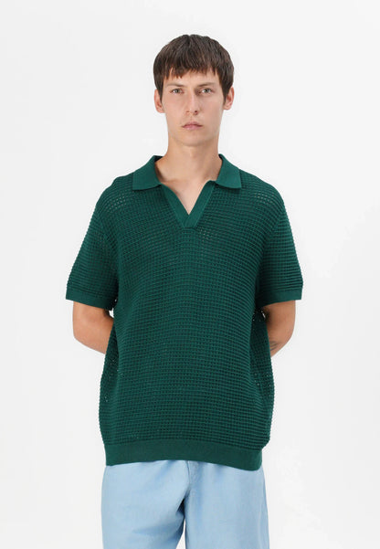 Polo Collar Knit Texture Shirt - Green