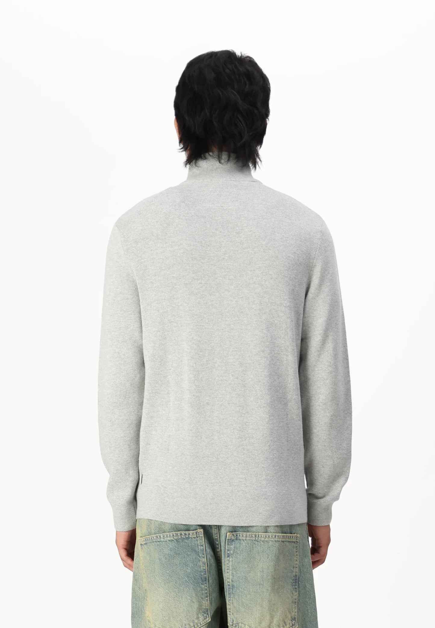 Textured Comfort Jumper with High Neck and Zip - Grey