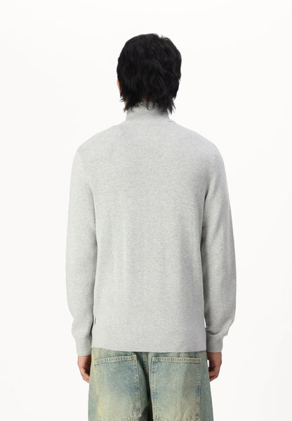 Textured Comfort Jumper with High Neck and Zip - Grey